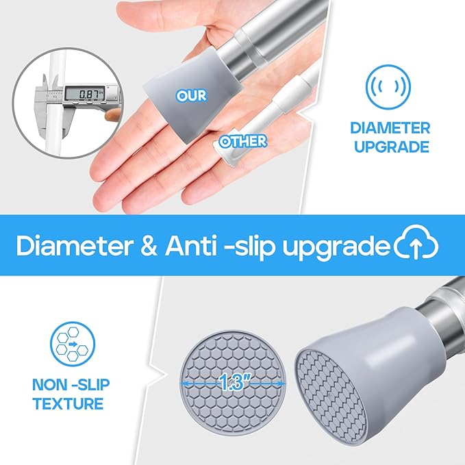 Tension Curtain Rod Silver Tension Rod 28 To 48 Inch Spring Curtain Rod Non Slip Tension Rods 1pcs For Windows No Drilling Adjustable Tension Rods of Curtain Window Closet Kitchen Wardrobe