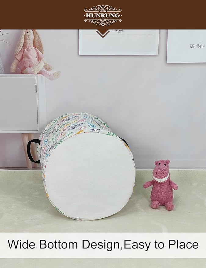 HUNRUNG Collapsible Fabric Storage Basket, Waterproof Laundry Hamper with Handles, Round Storage Bin for Clothes Toys, Foldable Organizer for Bedroom Nursery Bathroom(Round-Musical instrument)