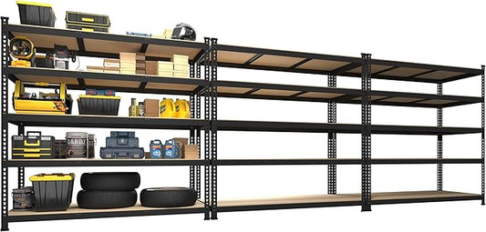 PrimeZone 3 Pack Heavy Duty Storage Shelves - 47"W x 18"D x 71"H 5 Tier Adjustable Garage Storage Shelving, Metal Utility Rack Organizer Shelf Unit for Warehouse Pantry Closet Kitchen Basement, Black
