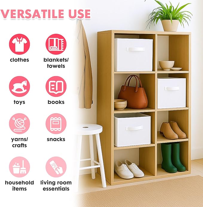 PowerKing Collapsible Storage Cubes with Handles, Fabric Foldable Bins for Closet Shelves, Durable Organization Storage Bins, 10.5'' x 11'' x 10.5'' (2Pack, White)