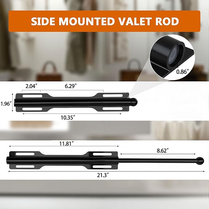 Pull-out Valet Rod for Closet 2 Pack, Black