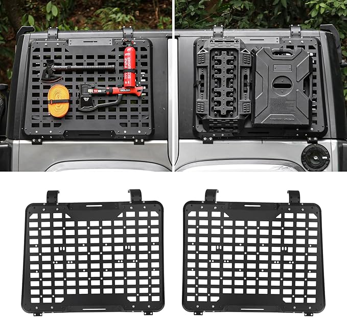 2 Pack Rear Window Molle Panel, Modular Storage Panel System Rear Window Protective Decoration Compatible with 2007-2018 Jeep Wrangler JK 4 Doors-Aluminum Alloy (Driver Side and Passenger Side)