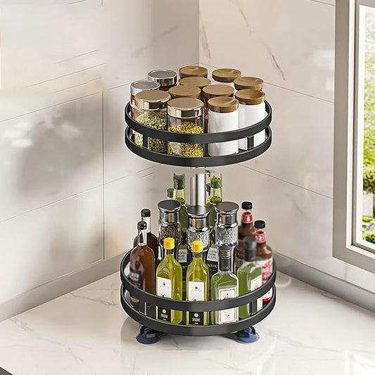 Rotating Spice Rack, Multi-Layer Tier Lazy Susan Turntable, Rotates 360 Degrees, Adjustable Shelves, Double Layer, and A Revolving Design Make it the Perfect Spice Holder ( Color : Black , Size : 2 la