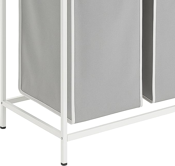 Relaxdays sorter with 3 Removable Bags, with Shelf, HWD: 72x92.5x33 cm, Metal Laundry Basket, White/Grey, Iron, Fibreboard, Polyester, 72 x 92.5 x 33 cm