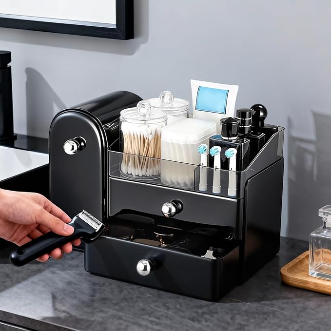 Makeup Organizer,Vanity Organizer with Makeup Brush Holder,Large Skincare Organizers with Drawers,Bathroom Countertop Organizer,Storage Lipstick,Perfume,Nail Polish,Beauty,Mothers Day Gifts