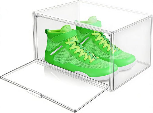 Clear Shoe Boxes Plastic Stackable ‌Shoe Cabinet‌ with Acrylic Magnetic Lids Drop Side Sneaker Display Case for Closet, Entryway, Fits Men's or Women's Shoes up to Size 12.5 (14.17''x10.62''x8.07'')