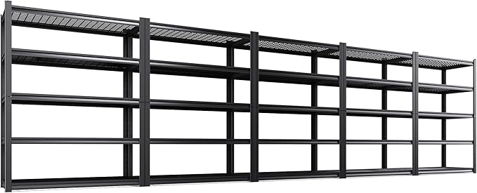 Set of 5 Heavy Duty Garage Shelving 5T Storage Shelves, Adjustable Metal Shelving Unit, Utility Garage Organizer Shelf for Basement, Pantry, Warehouse, Supermarket, 45.6" Wx19.7 Dx78 H