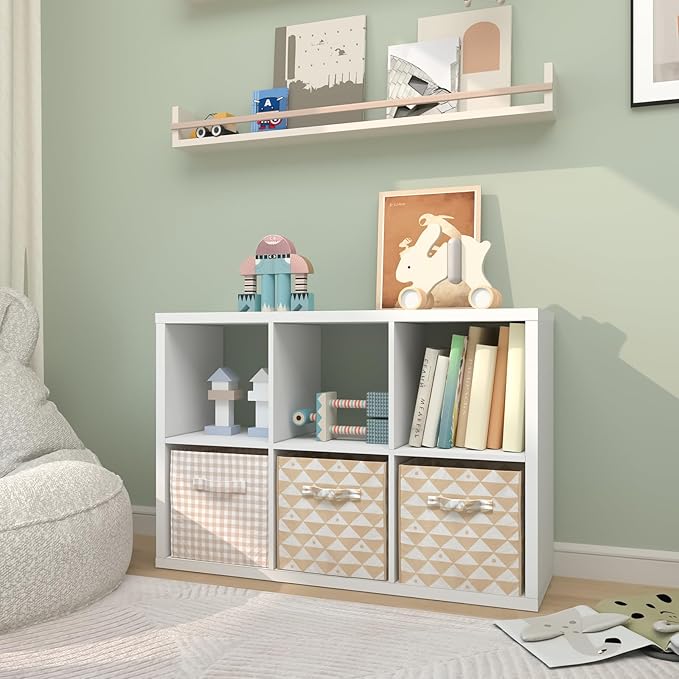 CTESNE【2026 Wooden Thick Frame 6 Cube Storage Organizer Shelf with Anti-Tipping Kits + Reversible Open Back Bookcase, Horizontal and Vertical Dual-use（White,11inch）