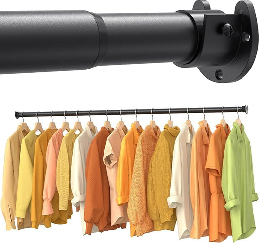Closet Rods for Hanging Clothes, 17-84 Inch No-Cut Stepless Adjustable Closet Rod, 1.3 Inch Heavy Duty Metal Closet Hanging Rod with Brackets, Black Closet Bar for Closet, Laundry Room, RV, Wardrobes