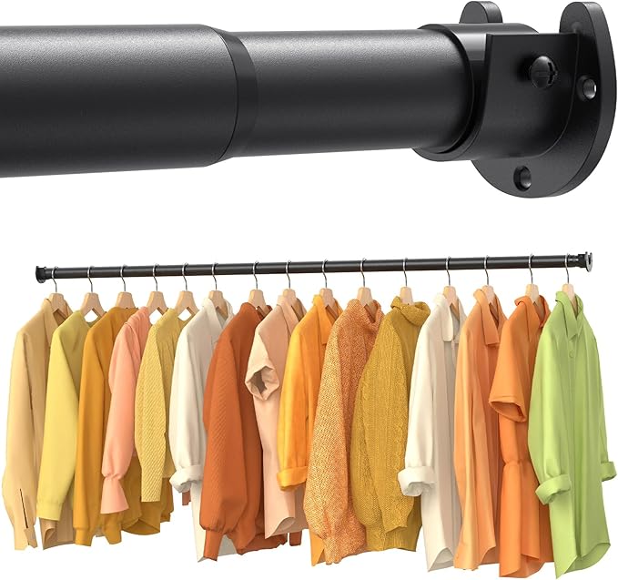 2 Pack Closet Rods for Hanging Clothes, 17-28 Inch No-Cut Stepless Adjustable Closet Rod, 1.3 Inch Heavy Duty Metal Closet Hanging Rod with Brackets, Closet Bar for Closet, Laundry Room, RV, Wardrobes
