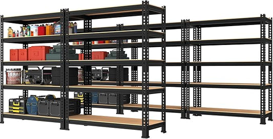 PrimeZone Storage Shelves 5 Pack 5 Tier Adjustable Garage Storage Shelving, Heavy Duty Metal Storage Utility Rack Organizer Shelf Unit for Warehouse Pantry Closet Kitchen Basement, Black