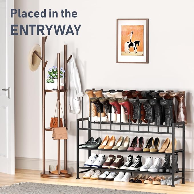 DIMJ Boot Rack 4-Tier - Black Metal Boot Storage Rack for Tall Boots Organizer, Multiuse Shoe Rack for Boots, Sneakers, High-Heel, Entryway, Fits 10 Pairs