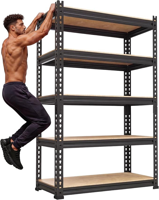 PrimeZone Storage Shelves 5 Tier Adjustable Garage Storage Shelving, Heavy Duty Metal Storage Utility Rack Organizer Shelf Unit for Warehouse Pantry Closet Kitchen Basement, 28" x 12" x 59", Black