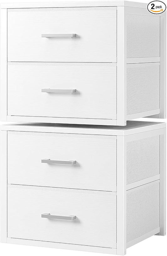 BOLUO Stackable Storage Drawers Closet Organizers and Storage Fabric White 2 Drawer Dresser for Bedroom 2 Packs Modern