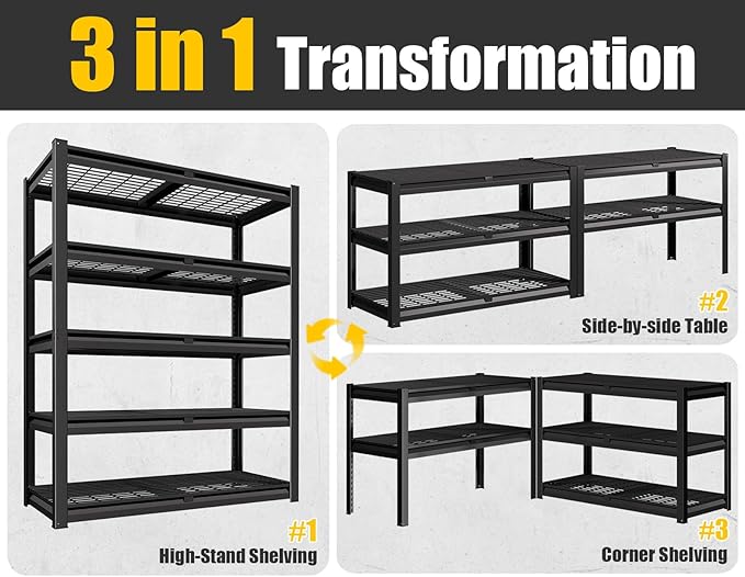 PrimeZone 72" H Heavy Duty Garage Shelving 2500 LBS 5 Tier Storage Shelves Adjustable Industrial Metal Wire Shelf Unit for Garage,Basement,Pantry,Warehouse,Commercial,48" W X 24" D X 72" H 2Pack