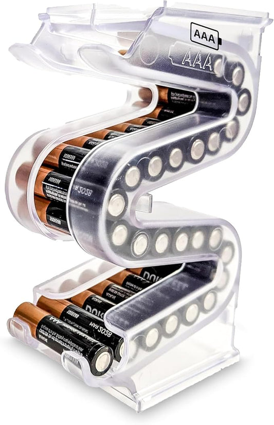Battery Ladder Organizer Case for AAA Batteries - Stackable or Mounted Vertical Storage Battery Dispenser for Home, Garage, & Workshop (1-Pack, Holds 28 AAA Batteries)