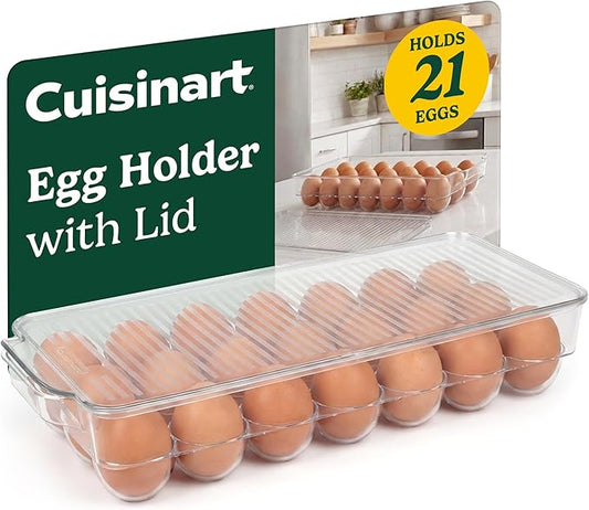 Best Brands Cuisinart Egg Holder for Fridge with Lid – Easy-to-Use Clear Stackable Egg Organizer for Refrigerator Storage, Holds Up to 21 Eggs, Space-Saving Container