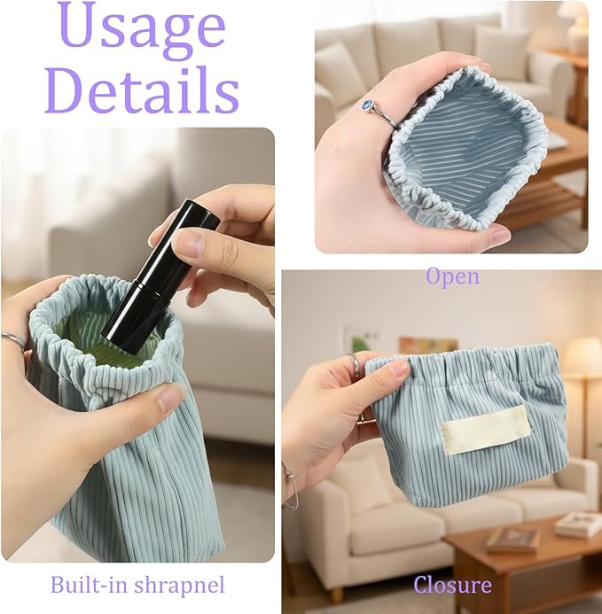 8 Pack Corduroy Elastic Hair Tie Organizer, Corduroy Eeastic Storage Bag for Purse, 8 Pack corduroy Pouches for Hair Accessories and Small Items, Compact Organizer with Elastic Closure