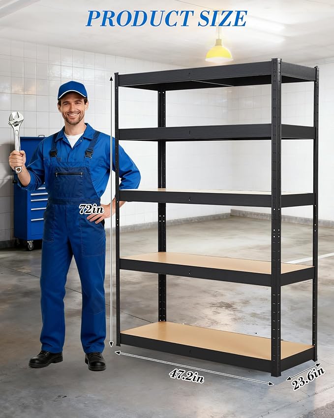 Garvee Garage Storage Shelves,48x24x72 Garage Shelving Heavy Duty Metal Adjustable Garage Shelves,5-Tier Adjustable Shelving Units,Loads 2500 LBS,Metal Storage Utility Racks for Warehouse