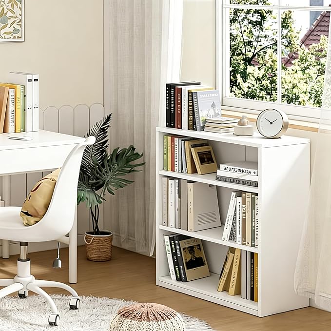 CTESNE【2026 Adjustable Shelves 3-Tier Bookcase, 71 inches, Wooden Open Display Floor Bookshelf (White)