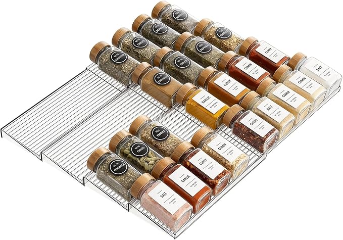 LETGO 8 Pack Adjustable Spice Rack for Drawer - 9" to 17.7" Expandable Spice Drawer Organizer 4 Tier Acrylic Seasoning Organizer Rack,Clear Spice Rack Tray for Spices,Condiment,Nail Polish and Jar (8)