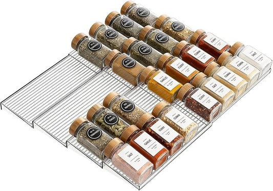 LETGO 8 Pack Adjustable Spice Rack for Drawer - 9" to 17.7" Expandable Spice Drawer Organizer 4 Tier Acrylic Seasoning Organizer Rack,Clear Spice Rack Tray for Spices,Condiment,Nail Polish and Jar (8)