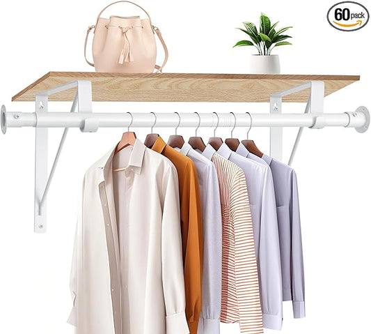 Closet Rod, 16 to 75 Inch Clothes Rods Heavy Duty Adjustable Clothes Rods for Hanging Clothes and Heavy Duty Clothes Rod Bracket Closet Rod Support (White)