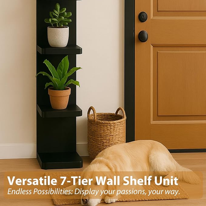 LitaEther Versatile 4 Tier Wall Shelf Unit,Black Lack Wall Shelf,Display Floating Shelf with Round Edge