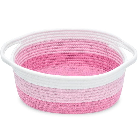 ABenkle Small Basket with Handles - Decorative Durable Rope Woven Storage Bin Shelf Storage Organizer Cube, Easter Baby Gift Basket, 12"x8"x5"