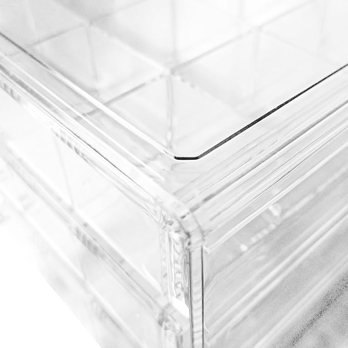 Acrylic Transparent Earrings Jewelry Organizer with 3 Drawers 72 grids, Stackable Necklace Rings Display Storage Case Box Holder, Clear