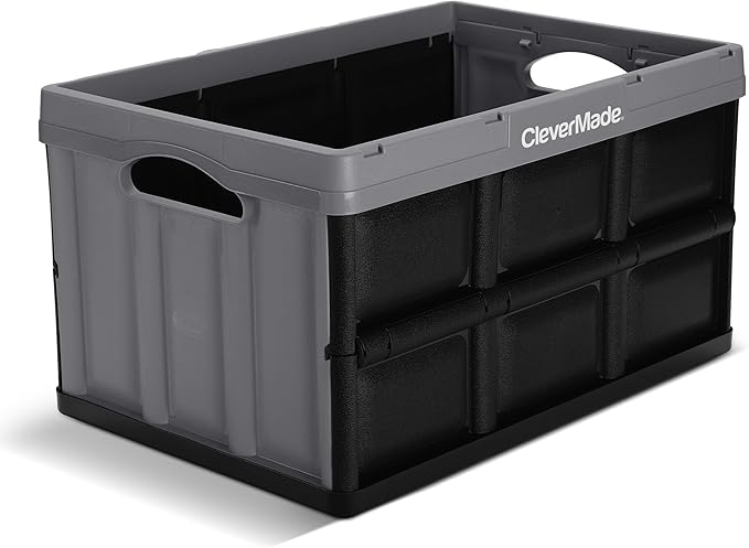 CleverMade Collapsible Storage Bins 32L 3 Pack – Heavy Duty Foldable Storage Bins with Built-In Handles for Garage Storage and Home Organization - Stone
