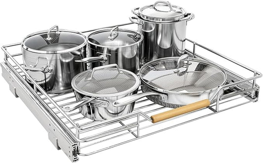 Pull out Cabinet Organizer, 21"W X 21"D, Heavy Duty Smooth Sliding Under Cabinet Shelves for Pots and Pans, Full-Extension Roll out Drawers, Slide out Organization for Home Kitchen Pantry