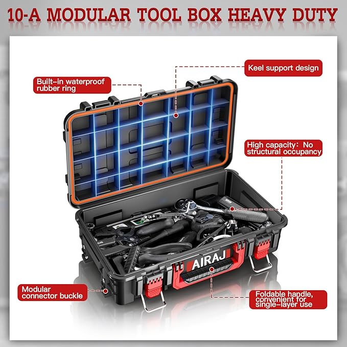 3 Tier Rolling Tool Box Heavy Duty,Stackable Tool Box with Wheels,Modular Storage System with Removable Parts Box,All-terrain Waterproof Toolbox,Telescopic Pull Rod,for Professional Work,Garage