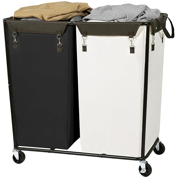 280L Rolling Laundry Basket With Wheels, Large Double Laundry Hamper With Wheels and Removable Bag, Wheeled Dirty Clothes Laundry Basket Organizer For Dorm, Bathroom, Laundry, MIX