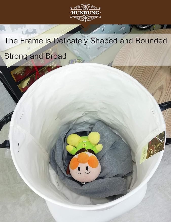HUNRUNG Collapsible Fabric Storage Basket, Waterproof Laundry Hamper with Handles, Round Storage Bin for Clothes Toys, Foldable Organizer for Bedroom Nursery Bathroom(Round-Family elephants)