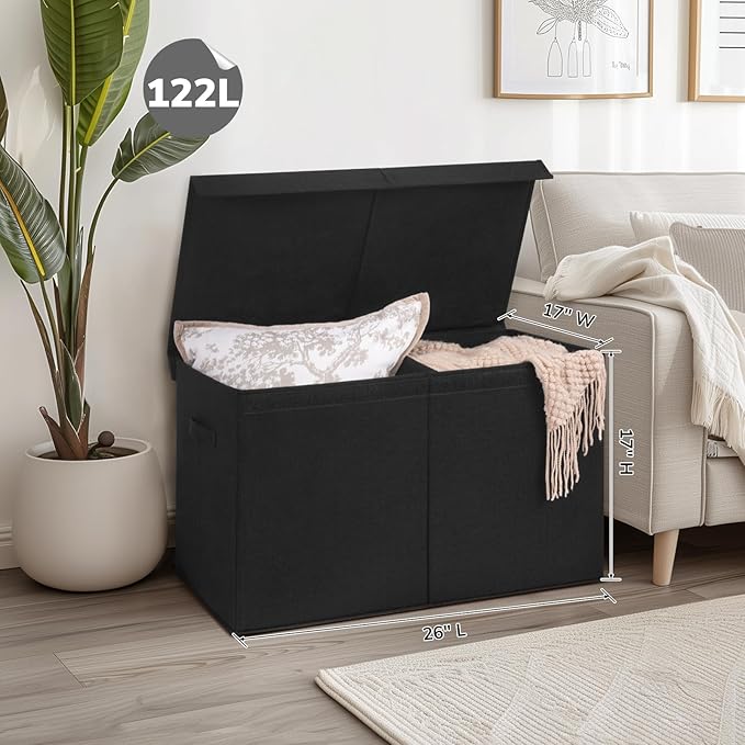 INDRESSME 122L Large Toy Storage Box with Lid, Toy Storage Organizer, Toy Baskets with Dividers for Playroom, Bedroom, Closet, Storage Bins for Kids, Boys Girls 26"x17"x17" (Black)