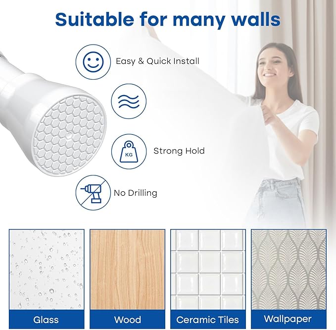Tension Rods 16 to 26 Inch White Tension Curtain Rod Small Tension Rod Adjustable Curtain Rod Spring Curtain Rods No Drilling Expandable Pressure Spring for Closet Kitchen Door
