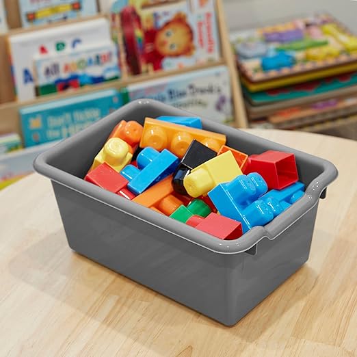 ECR4Kids Scoop Front Storage Bin, Multipurpose Organization, Dark Grey, 15-Piece