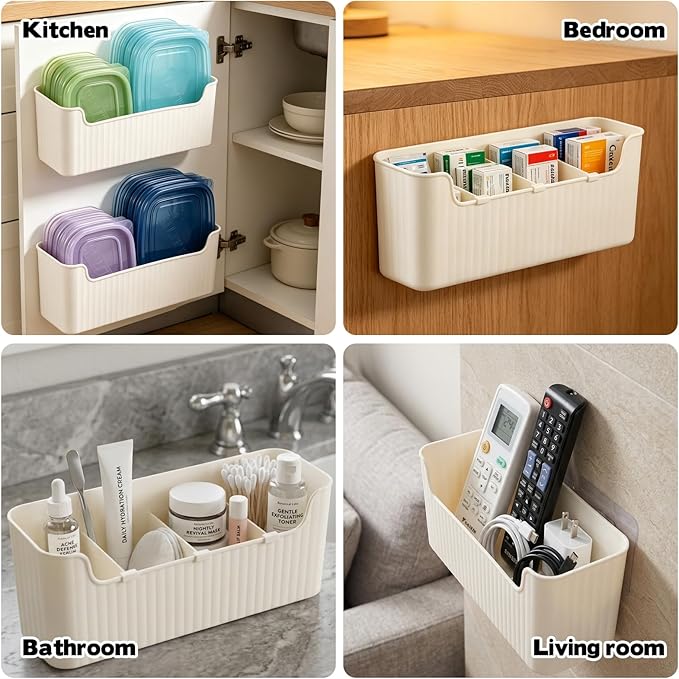 Rainmae 2 Pack Kitchen Cabinet Door Organizer, Lid Organizer Inside Cabinet Wall Mounted Plastic Storage Box Under Sink Door Organizer Lunchbox Lid Container for Kitchen Bathroom Organization