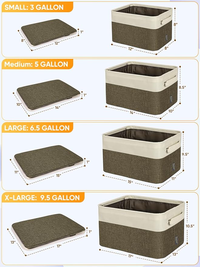 BALEINE 3 Pack Fabric Closet Storage Bins for Shelves, Linen Closet Organizers and Storage, Decorative Baskets for Organizing, Shelf, Clothes, Home, Office (Brown, 17''x13''x10.5'')