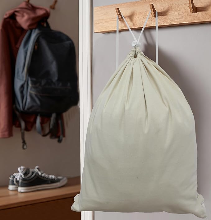 COTTON CRAFT Large Laundry Bag Backpack - 2 Pack Heavy Duty Durable Canvas Drawstring Closure Laundry Bag - Washable Utility Sack, College Dorm Hamper, Travel Laundry Organizer -18x24 inches - Natural