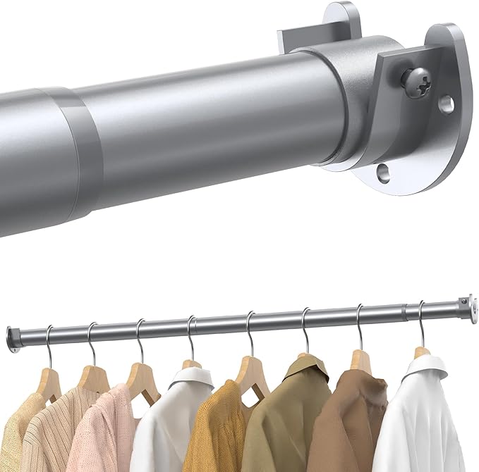 Supforce Closet Rods for Hanging Clothes, 17 to 99 Inches Stepless Adjustable Metal Closet Rod, 1.3 Inches Heavy Duty Clothes Hanging Rod for Closet Wardrobes Laundry RV, Silver