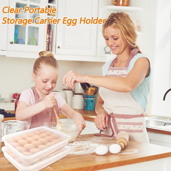 Qyyiguf 2 Pack Deviled Egg Containers with Lid,Clear Portable Storage Carrier Egg Holder,Stackable Plastic Egg Tray Carrier for Fridge,Kitchen,Keep Fresh(48 Eggs)