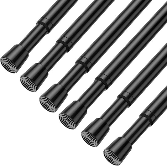 AIZESI Spring Tension Rods Adjustable Tension Curtain Rod Small Tension Rod No Drilling Expandable Spring Loaded Curtain Tension Rod（Black,26" to 39"-6Pcs)