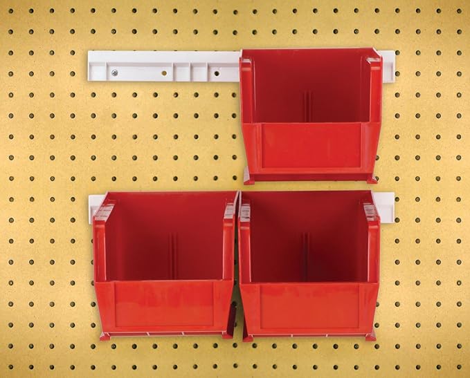 Quantum Storage QUS230 Heavy-Duty Stackable Plastic Storage Bins for Workshop, Warehouse & Garage, Ultra Stack & Hang, 10-7/8" x 5-1/2" x 5", Red, 12-Pack