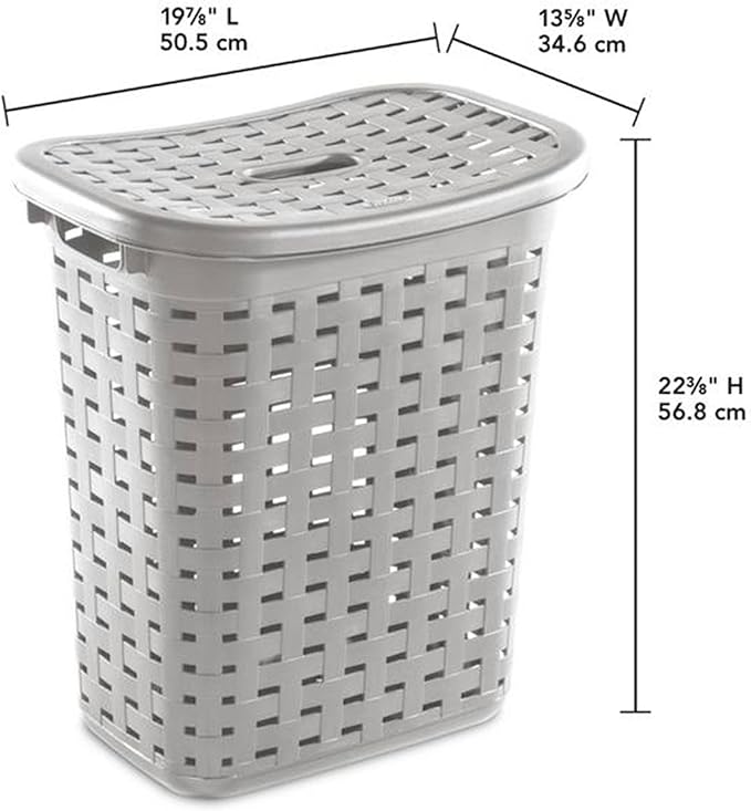 Sterilite Plastic Wicker Style Weave Laundry Hamper, Portable Slim Clothes Storage Basket Bin with Lid and Handles, Cement Gray, 8-Pack
