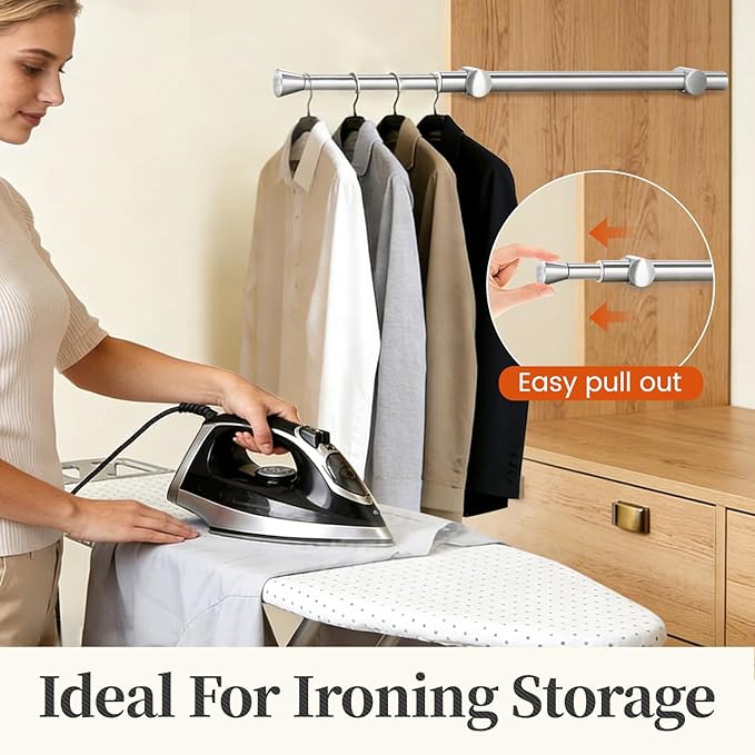 1Pcs Valet Rod for Closet Pull Out, Adjustable Heavy Duty Closet Valet Rod, Metal Stainless Steel Closet Rods for Hanging Clothes, Scarf, Pants, Silver