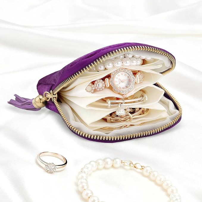 Travel Jewelry Case Small Soft Velvet Organizer Pouch Travel Gifts for Women Storage Bags Mini Jewelry Bag for Gemstones Bracelets Healing Crystal Earring Necklaces Small Pouch Bag Purple