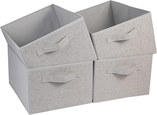 BOMKEE Collapsible Sorage Bins, Storage Cubes Baskets Collapsible Fabric Storage Boxes with Handles for Home and Office (Set of 4, Grey, 15.4 x 11.4 x 7.91inch)
