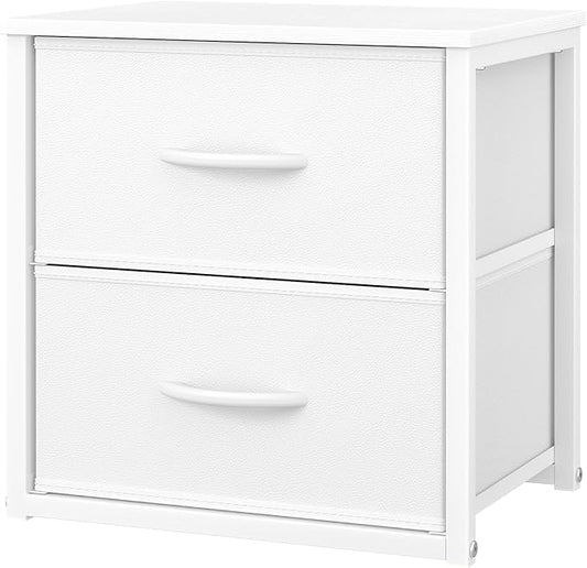 DAOUTIME Stackable Storage Drawers, White Closet Organizer with Wooden Top & Metal Frame, Closet Storage Drawers for Clothes, Freestanding or Stackable Dresser for Bedroom, Living Room, Under Bed